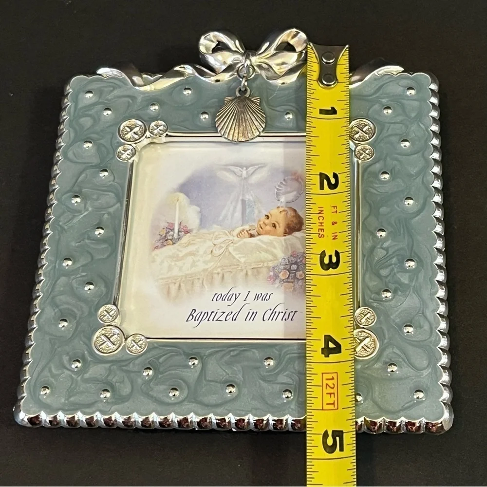 Today I Was Baptized in Christ Photo Frame Baby Silver Teal Turquoise Beach